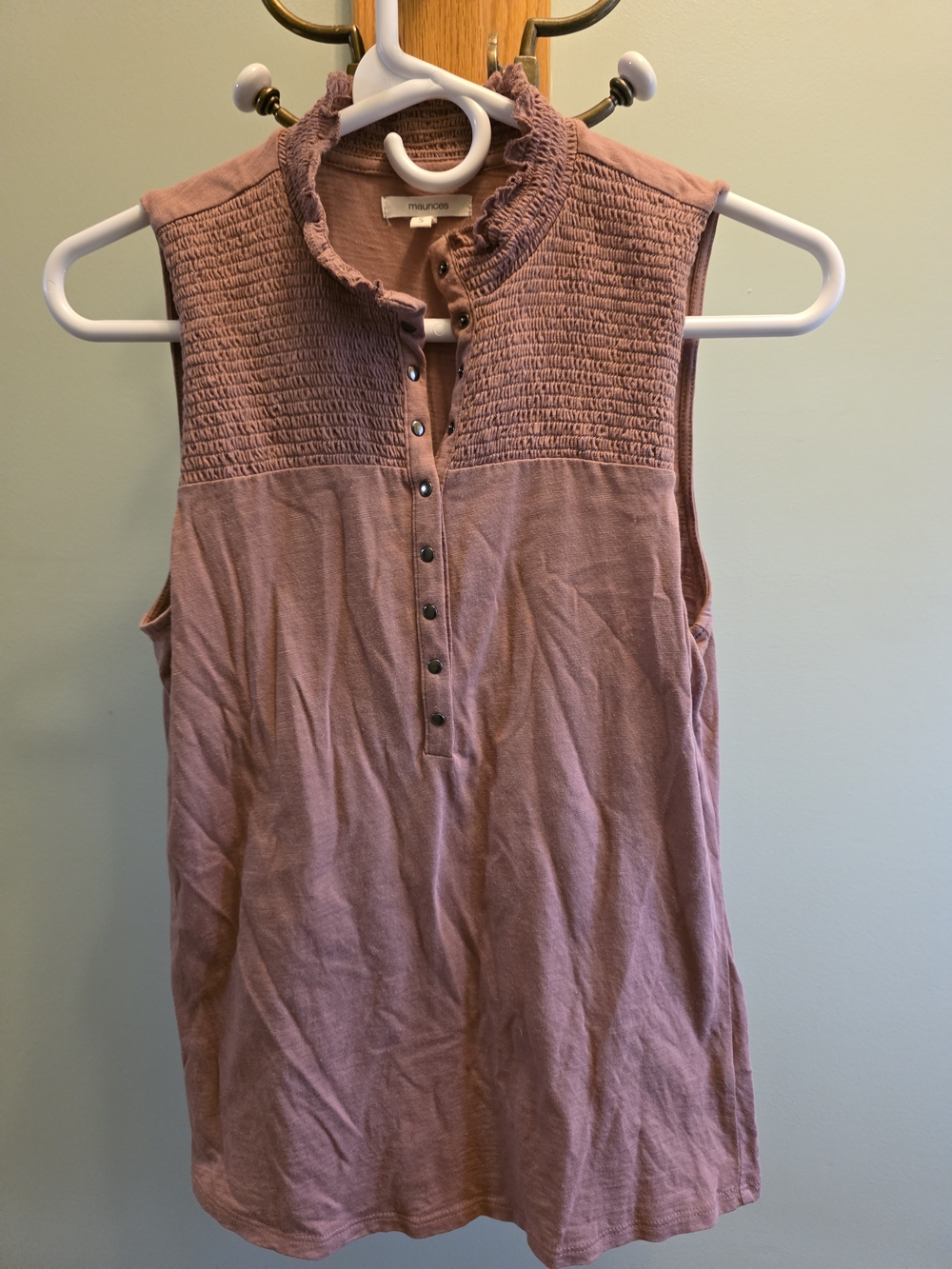 Maurices Mauve Smocked Sleeveless Henley Tank